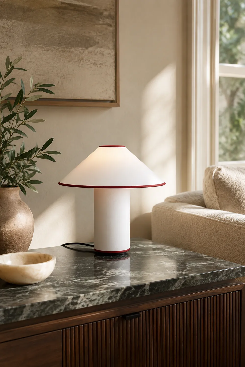 Red Trim Cone Shade Table Lamp - Lumpaz