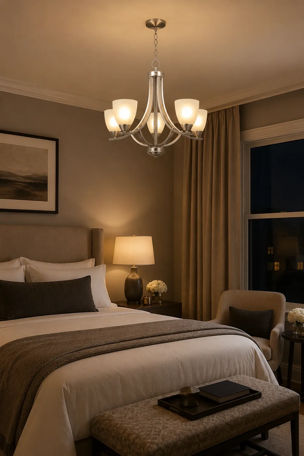 Transitional 5-Light Satin Nickel Chandelier - Lumpaz