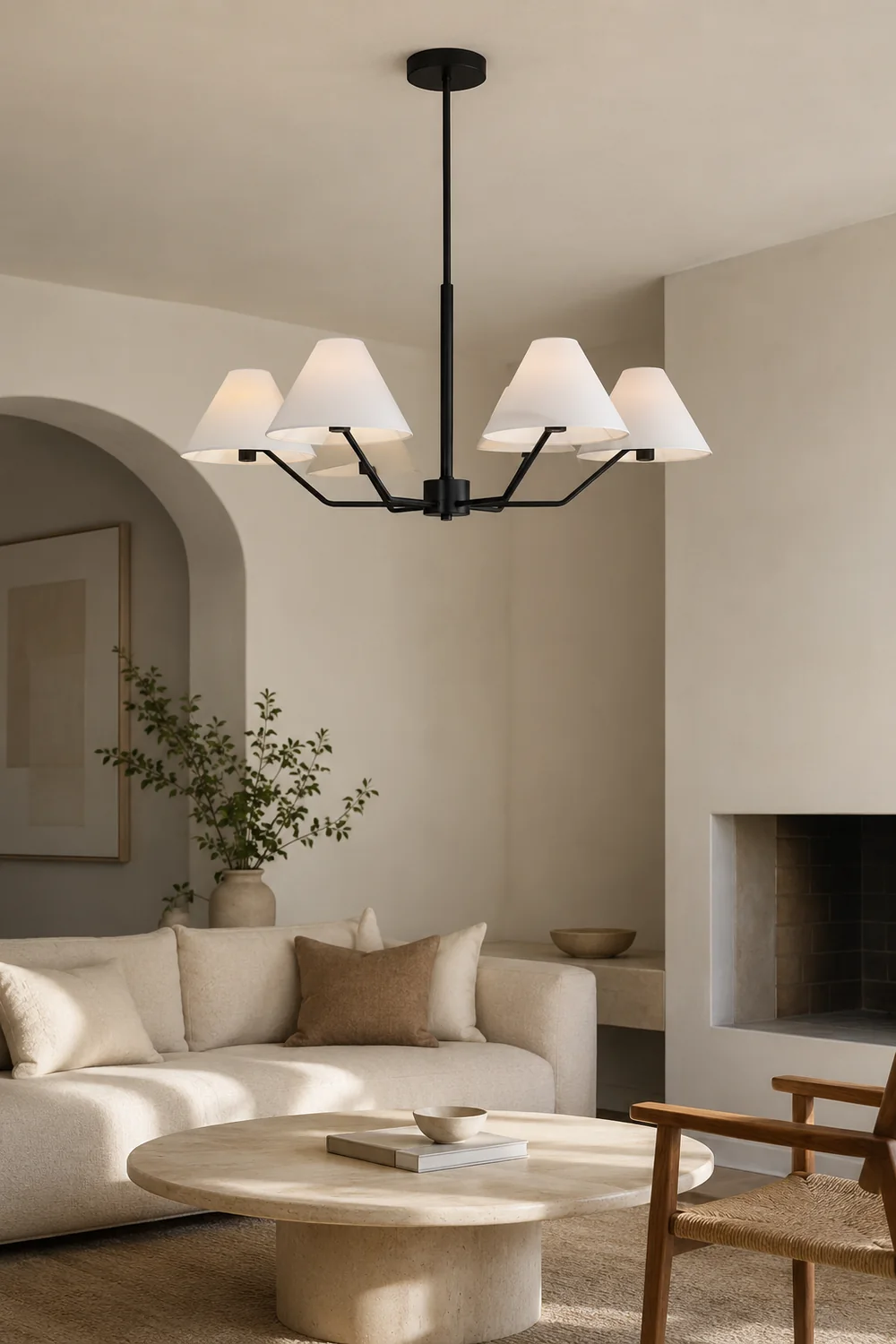 Minimalist Black Fabric Shade Chandelier - Lumpaz