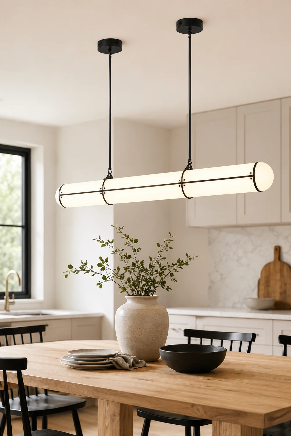 Cylindrical Double Hanging Line Straight Chandelier Dining Room - Lumpaz