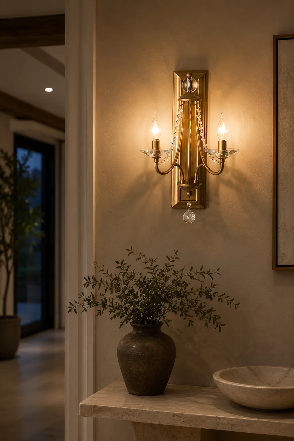 French Country Wood Backplate Wall Lamp - Lumpaz