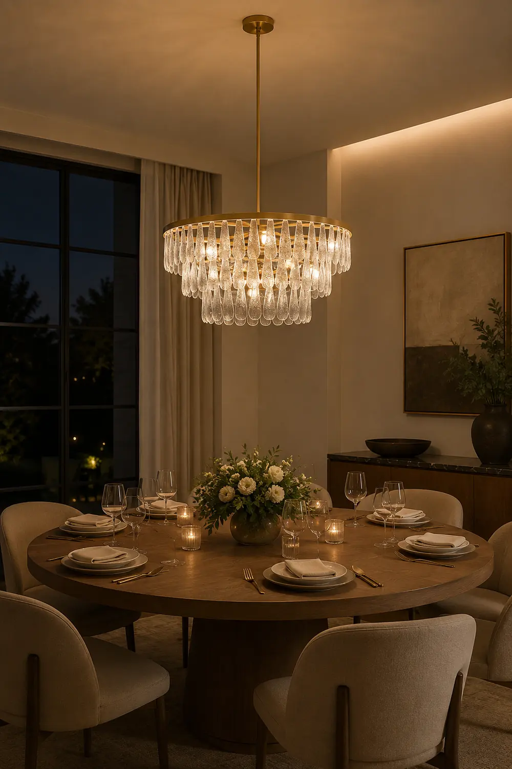 Gold Circular Textured Glass Chandelier - Lumpaz