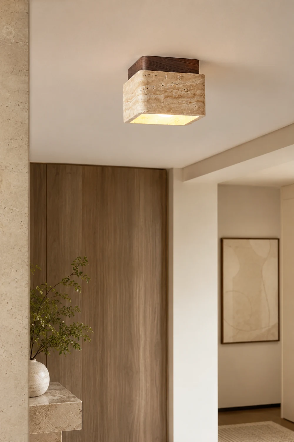 Square Travertine Flush Mount Ceiling Light - Lumpaz