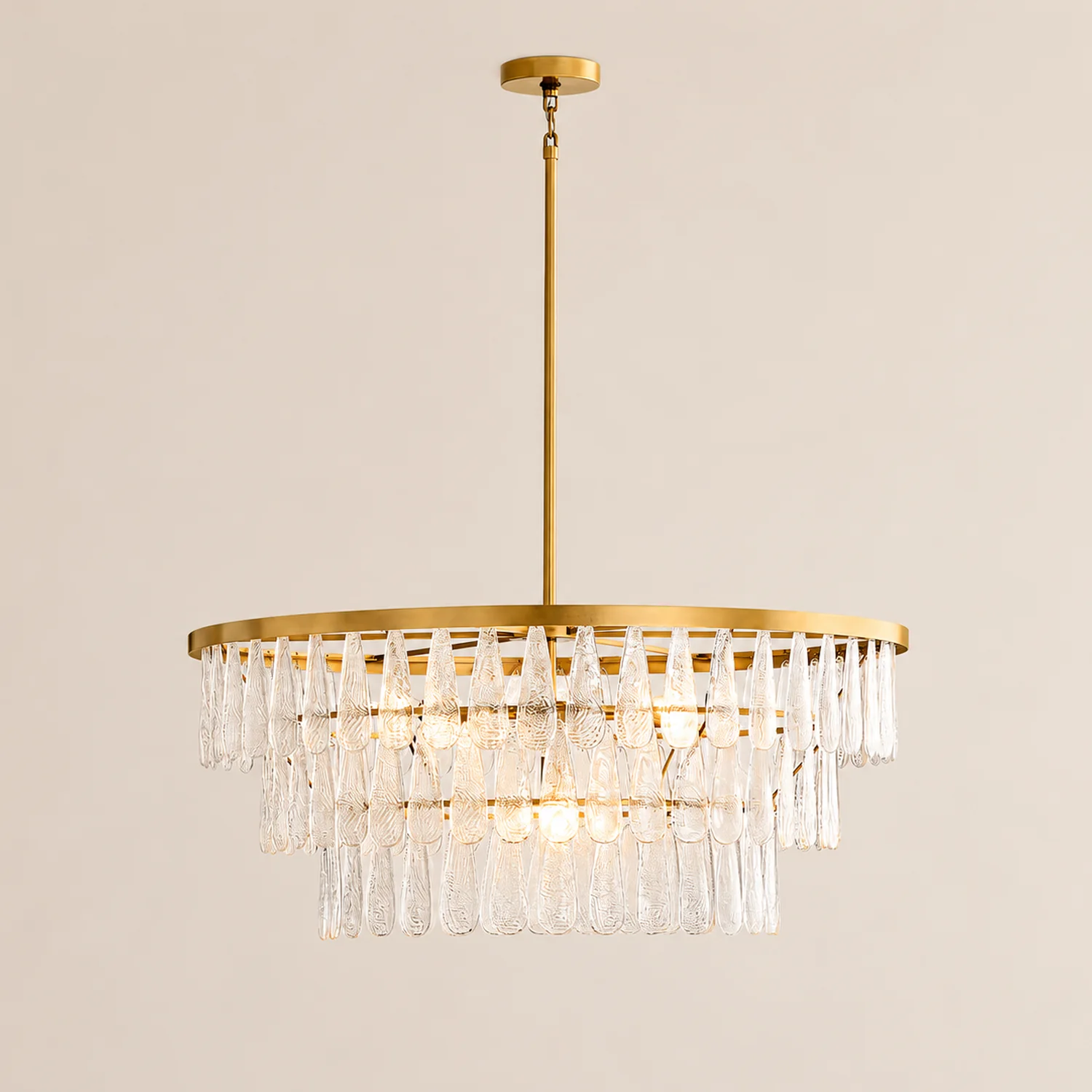 Gold Circular Textured Glass Chandelier - Lumpaz