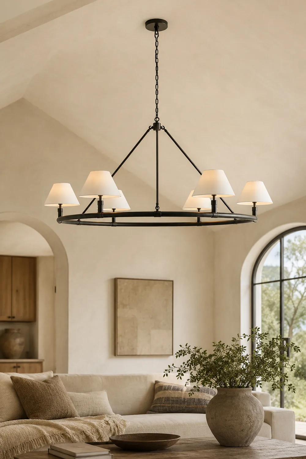 Black Metal Ring Chandelier with Cone Shades - Lumpaz