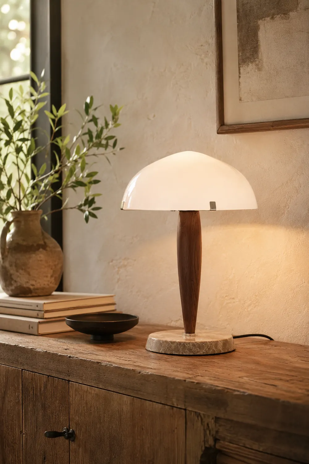 Scandi Walnut Dome Table Lamp - Lumpaz
