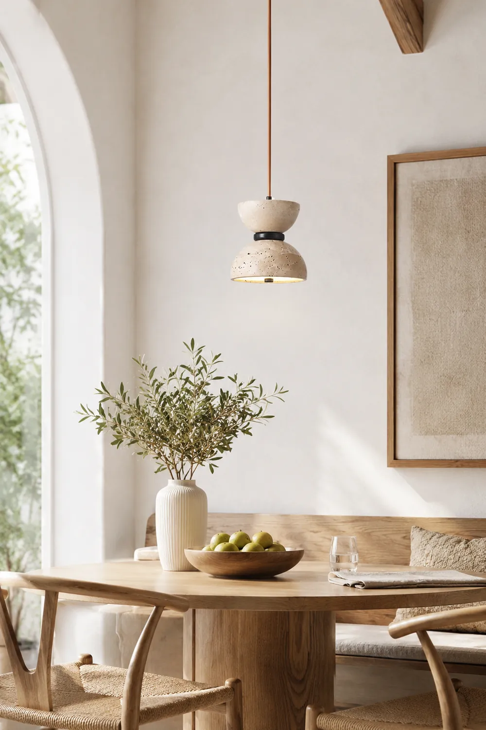 Japanese Style Double Bowl Travertine Pendant Light - Lumpaz