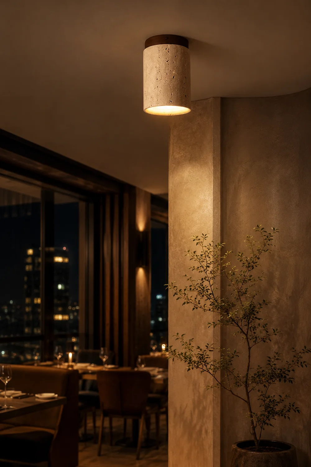Wood and Stone Modern Flush Mount Light - Lumpaz