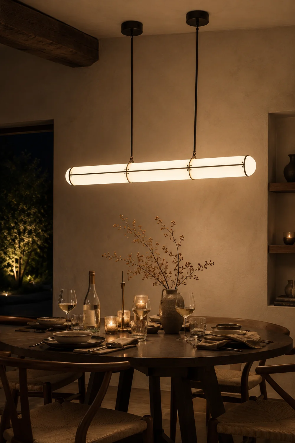 Cylindrical Double Hanging Line Straight Chandelier Dining Room - Lumpaz