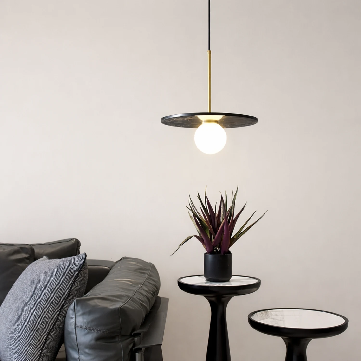 Copper marble round chandelier - Lumpaz