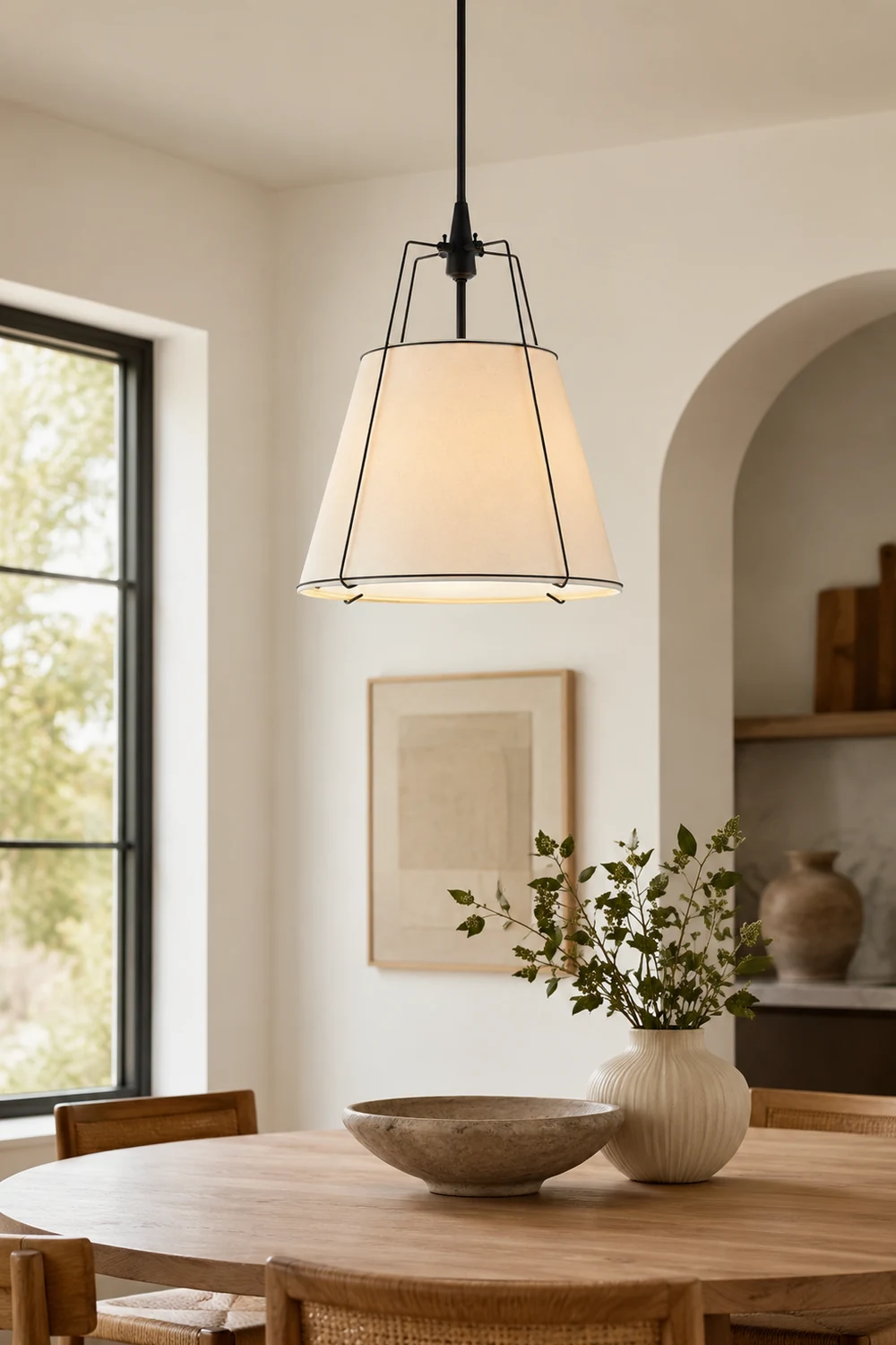 Renée Conical Gold and Fabric  Pendant Lamp - Lumpaz