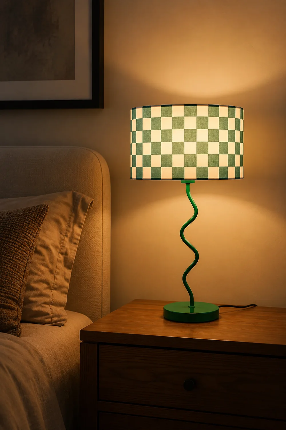 Green Grid Modern Table Lamp - Lumpaz