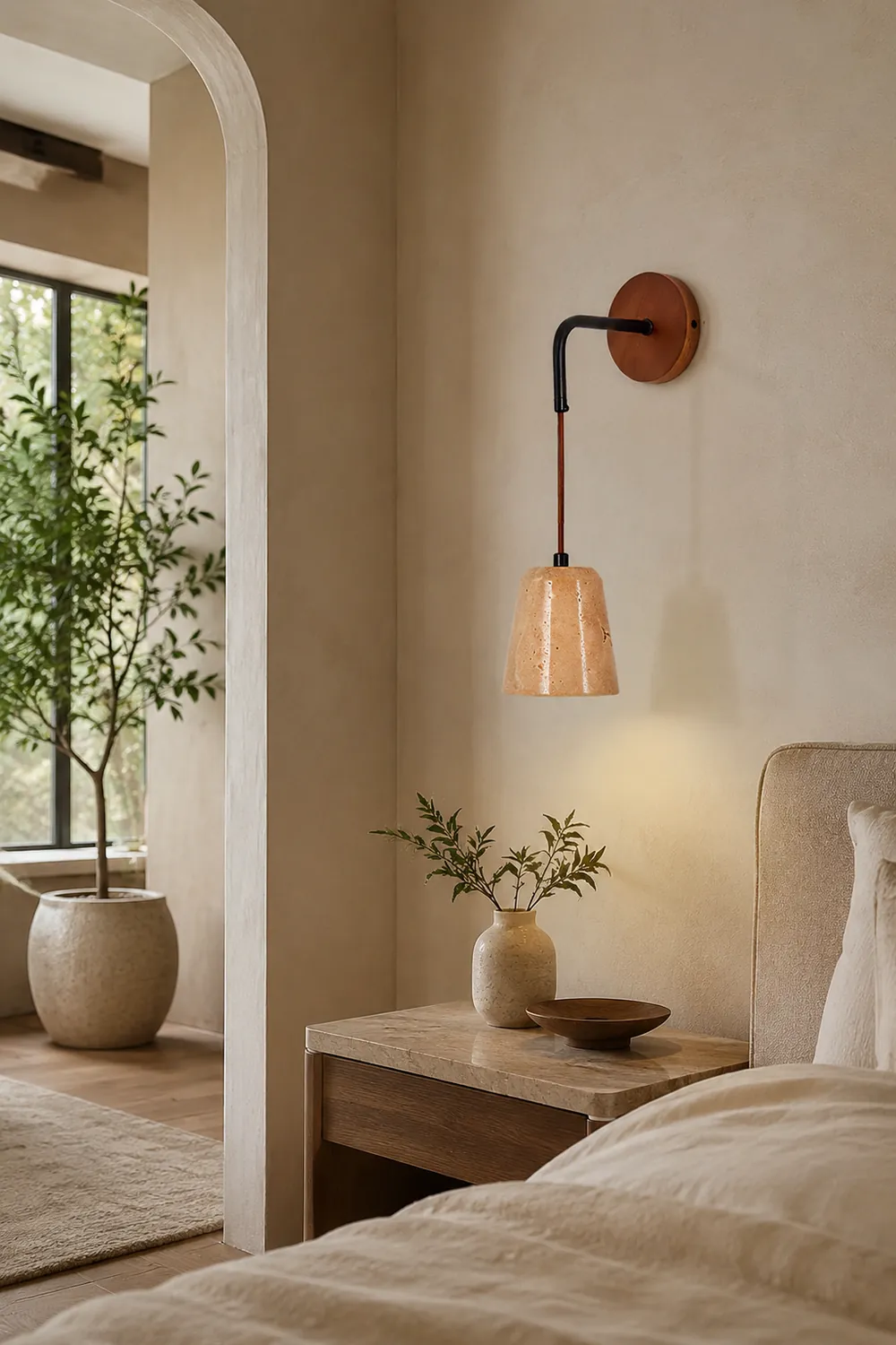 Yellow Travertine Disc Base Wall Lamp - Lumpaz