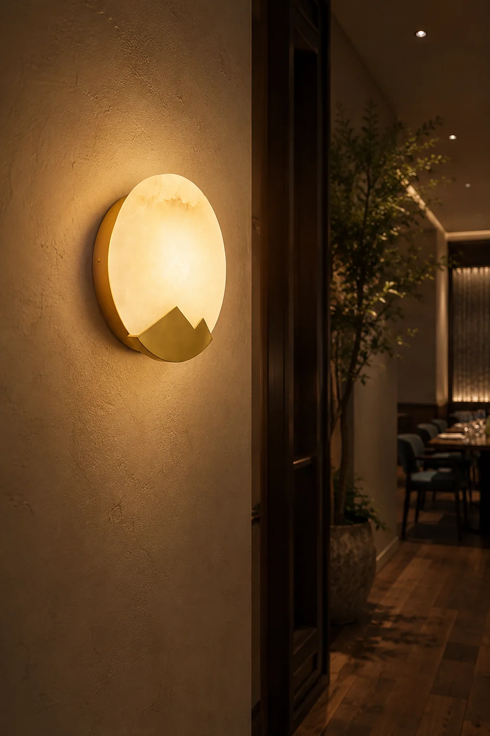 Brass and Alabaster Round Wall Light - Lumpaz