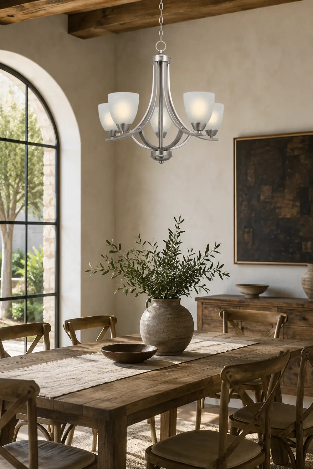 Transitional 5-Light Satin Nickel Chandelier - Lumpaz