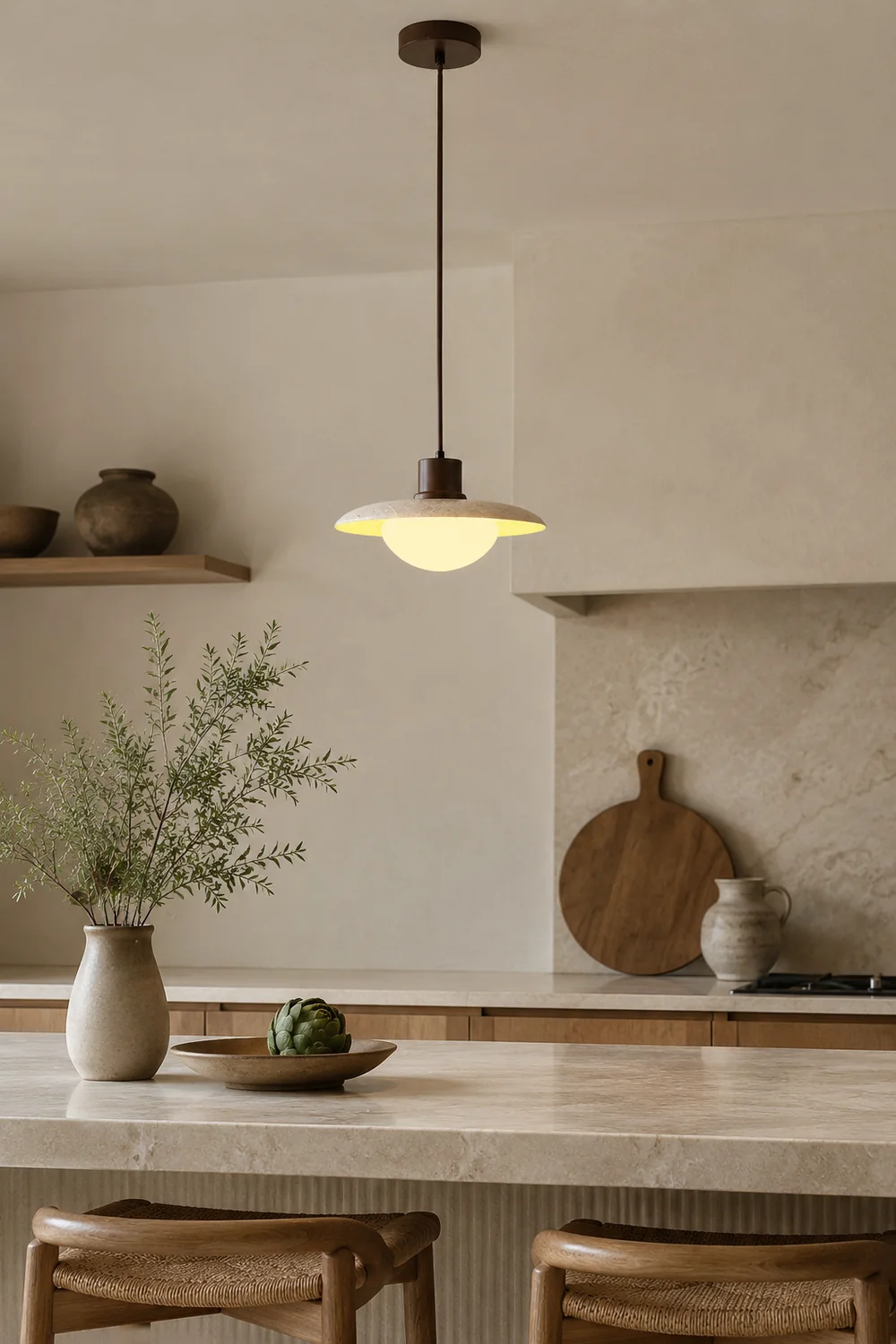 Japanese Modern Travertine Hanging Light - Lumpaz