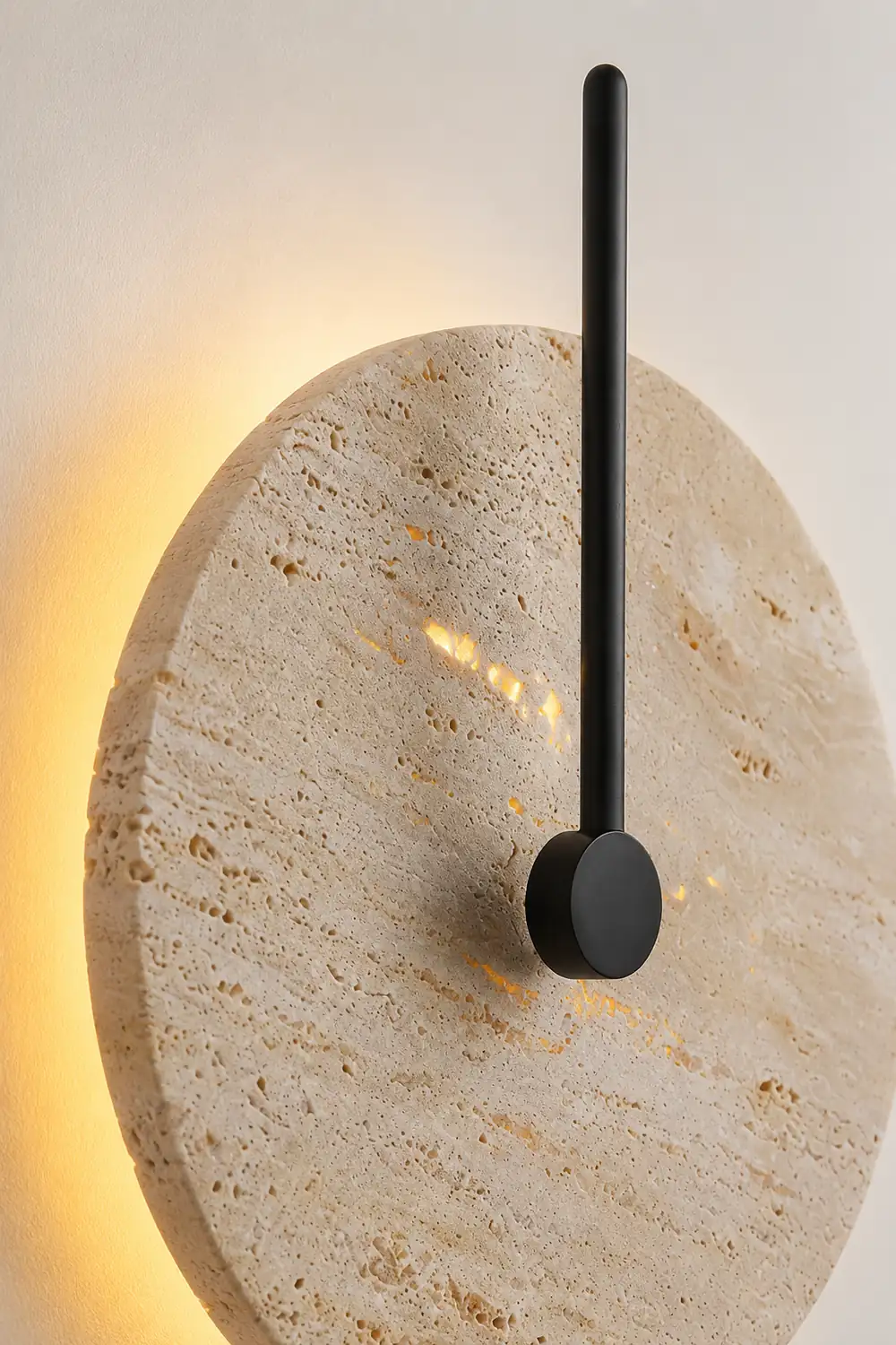 Minimalist Circular Travertine Wall Sconce - Lumpaz