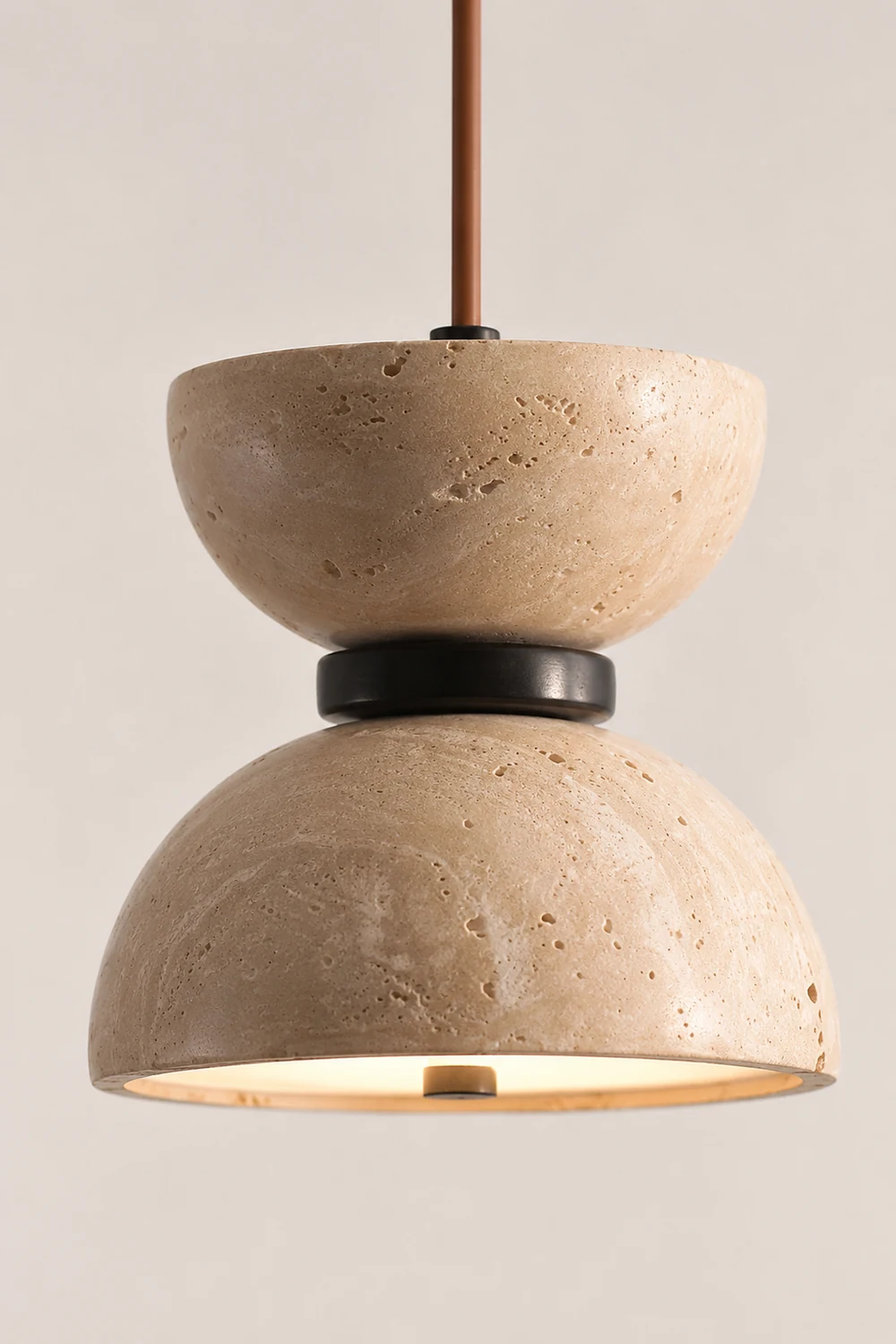 Japanese Style Double Bowl Travertine Pendant Light - Lumpaz