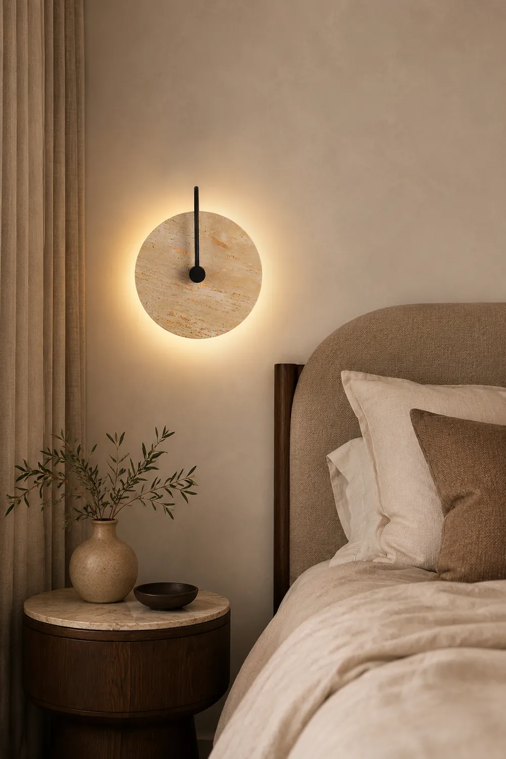 Minimalist Circular Travertine Wall Sconce - Lumpaz