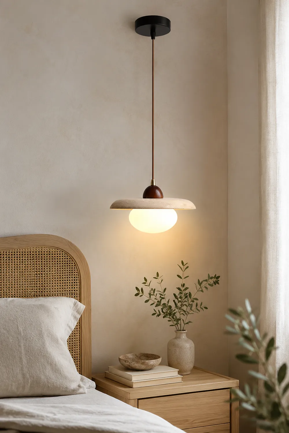 Wabi-Sabi Travertine Bedside Pendant Lamp - Lumpaz