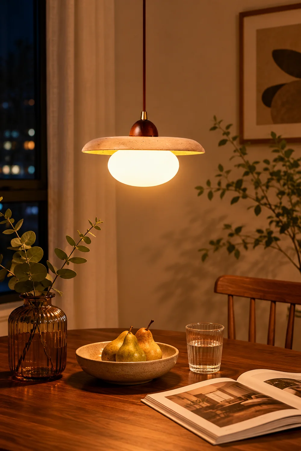 Wabi-Sabi Travertine Bedside Pendant Lamp - Lumpaz