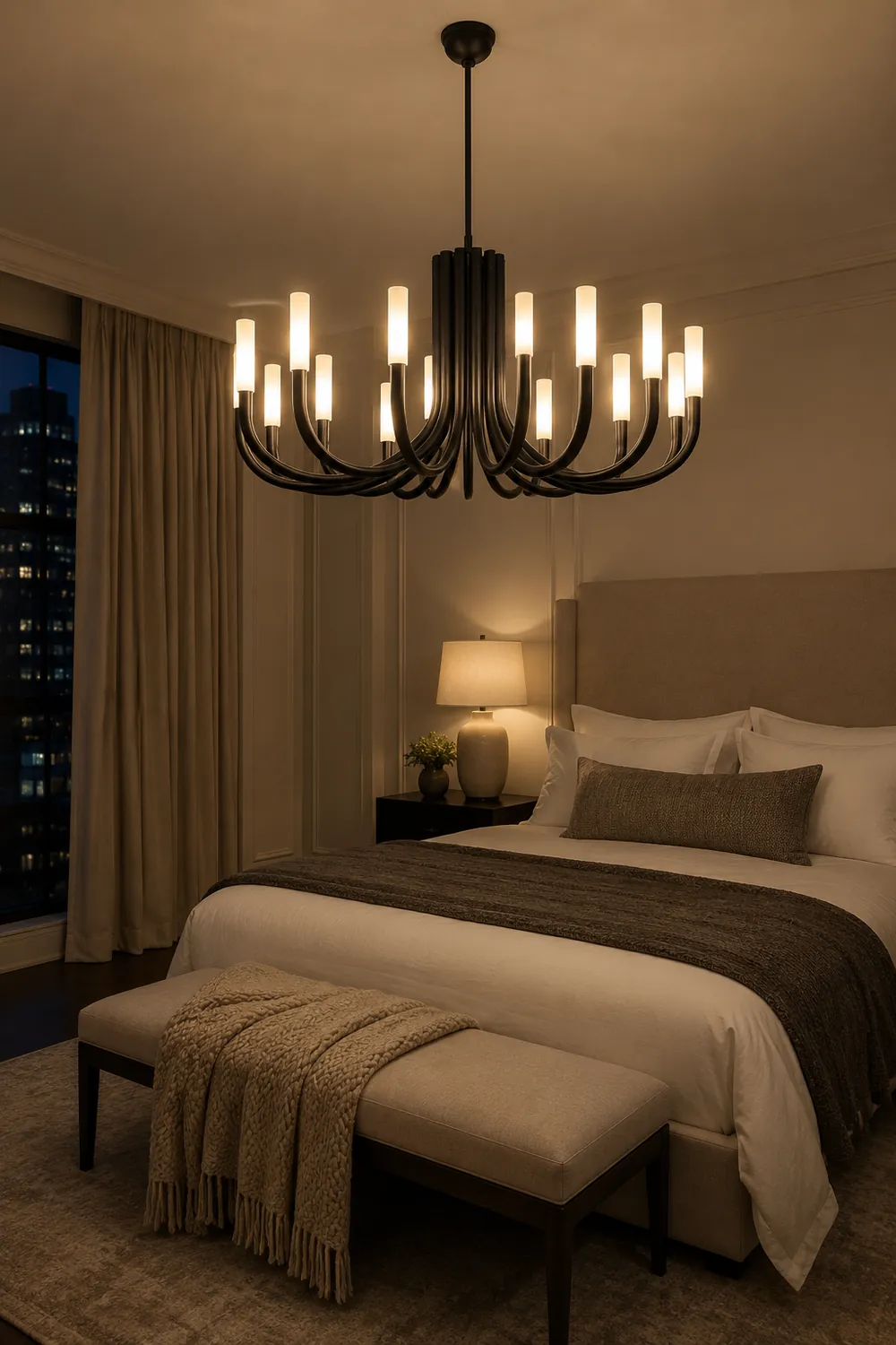 Rousseau Modern Black Linear Candle Chandelier - Lumpaz