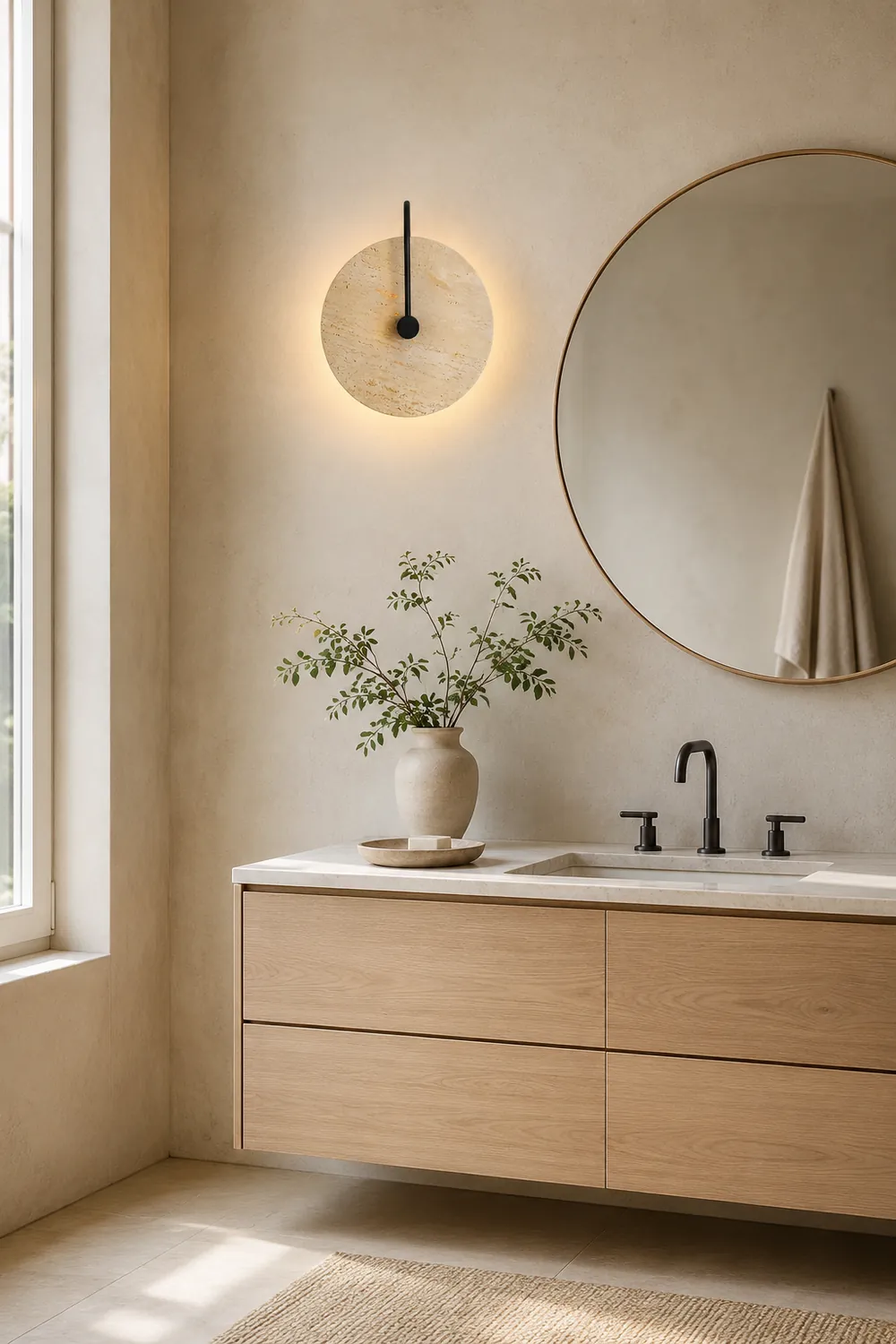 Minimalist Circular Travertine Wall Sconce - Lumpaz