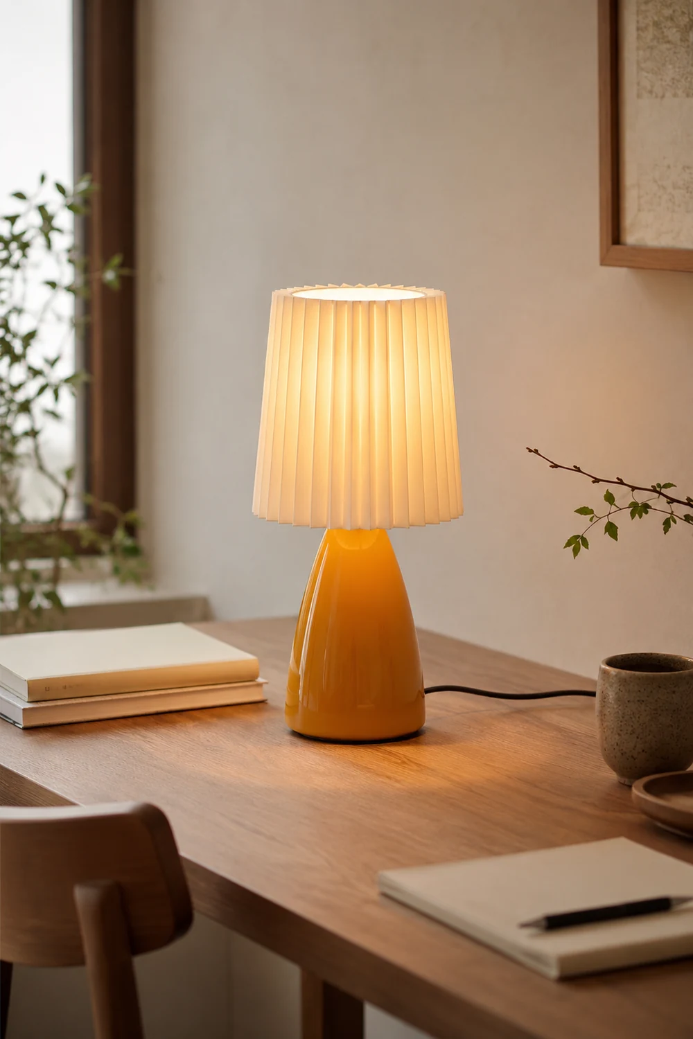 Amber Glow Pleated Shade Table Lamp - Lumpaz