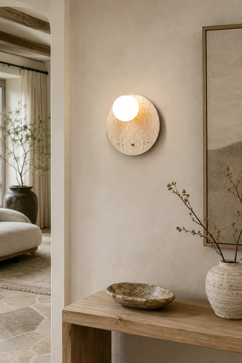 Japanese Oval Travertine Wall Light - Lumpaz