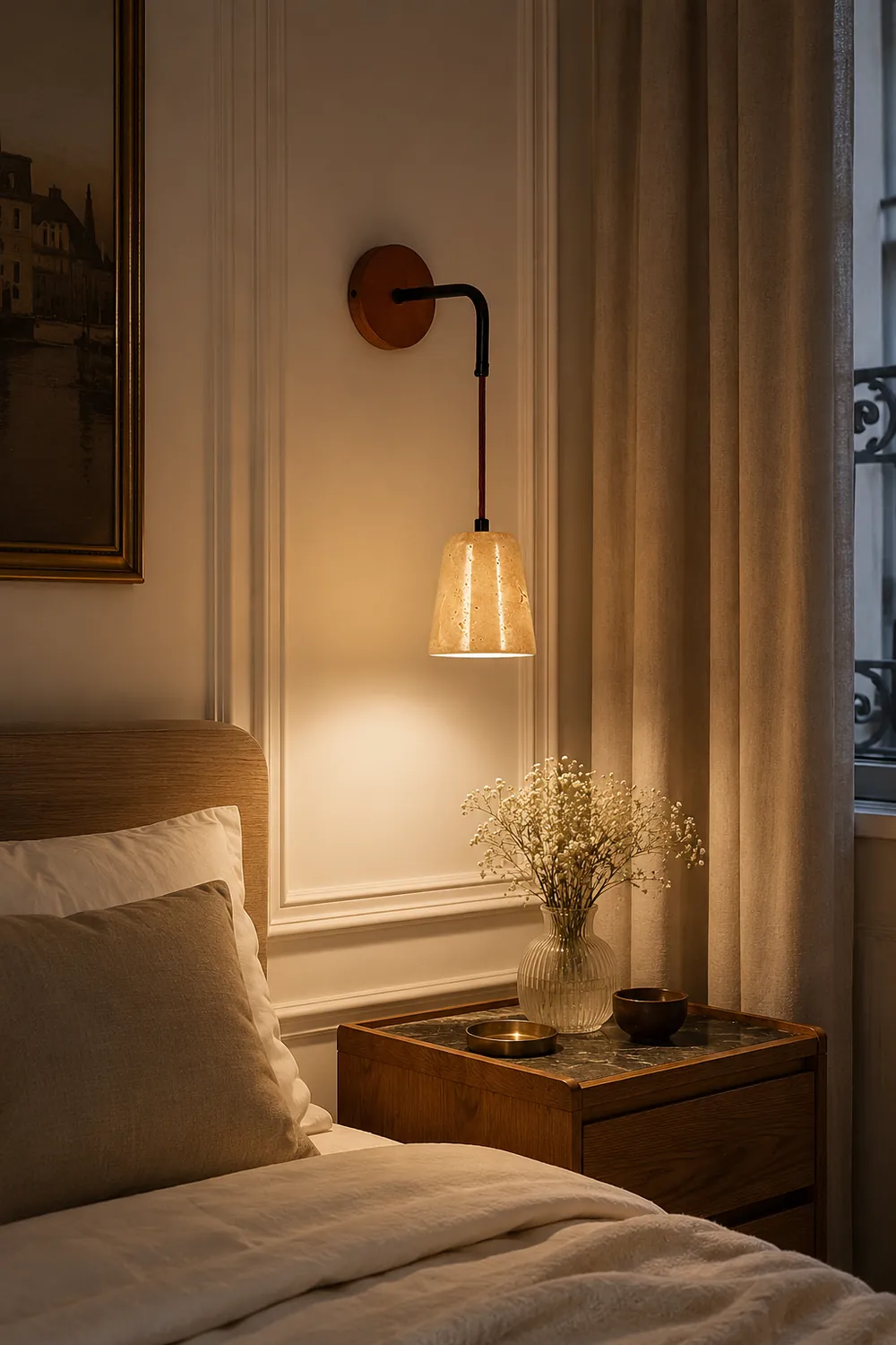 Yellow Travertine Disc Base Wall Lamp - Lumpaz