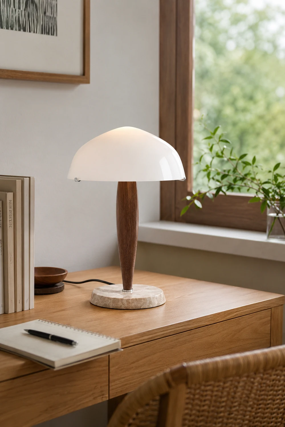 Scandi Walnut Dome Table Lamp - Lumpaz