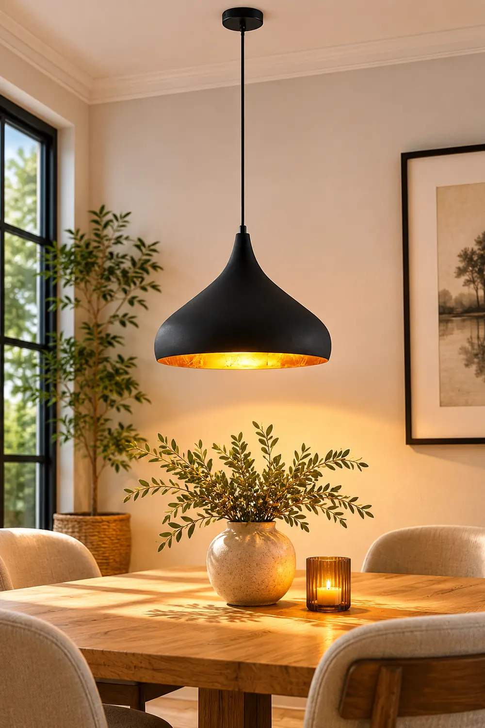 Modern Black and Gold Teardrop Pendant Lamp - Lumpaz