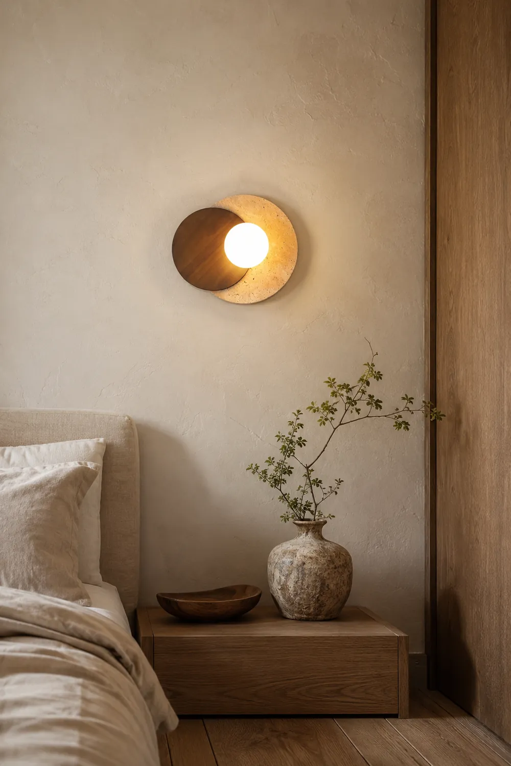 Partial Eclipse Wood & Stone Wall Light - Lumpaz