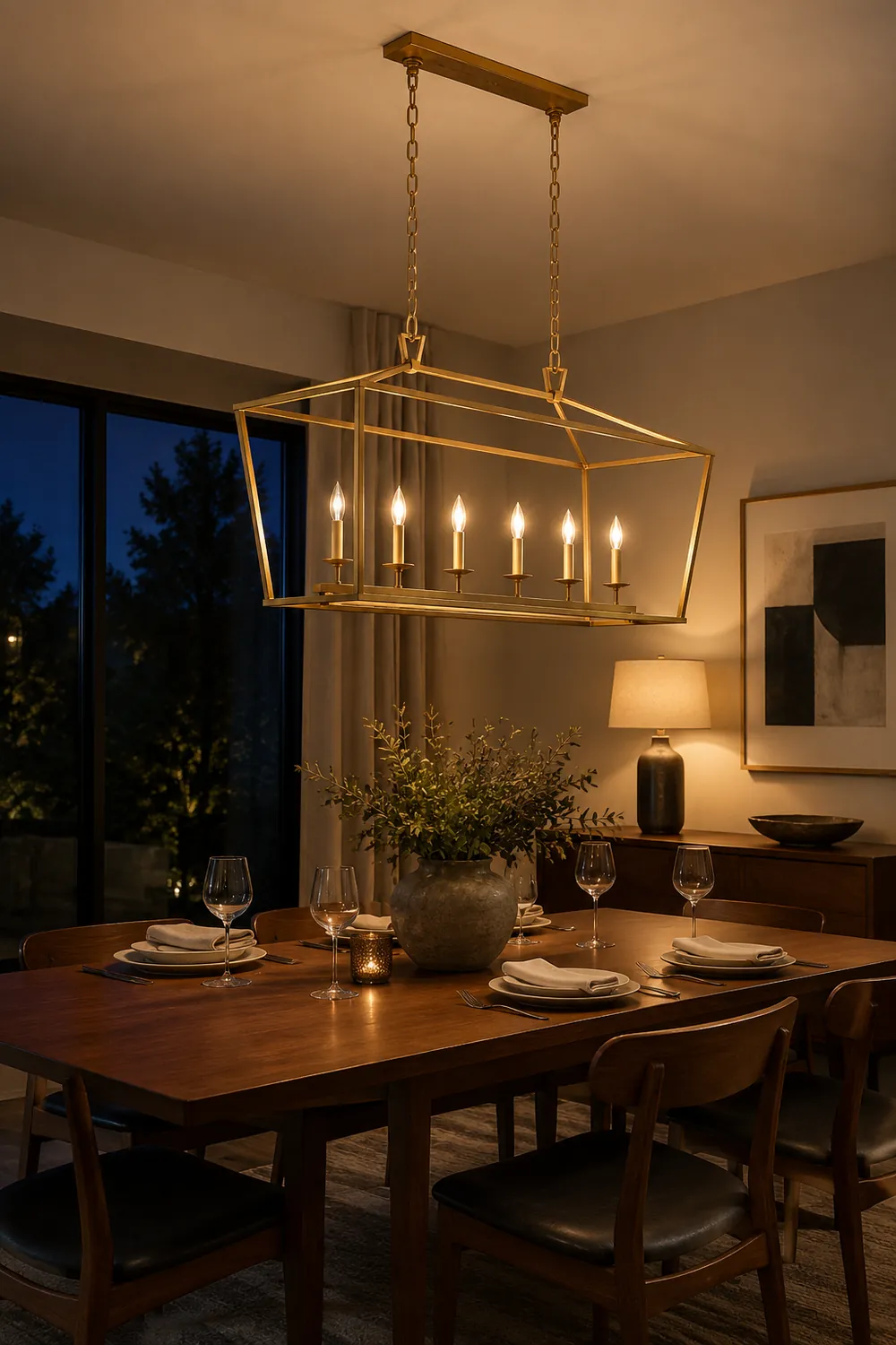 Gold Rectangular Lantern Linear Chandelier - Lumpaz