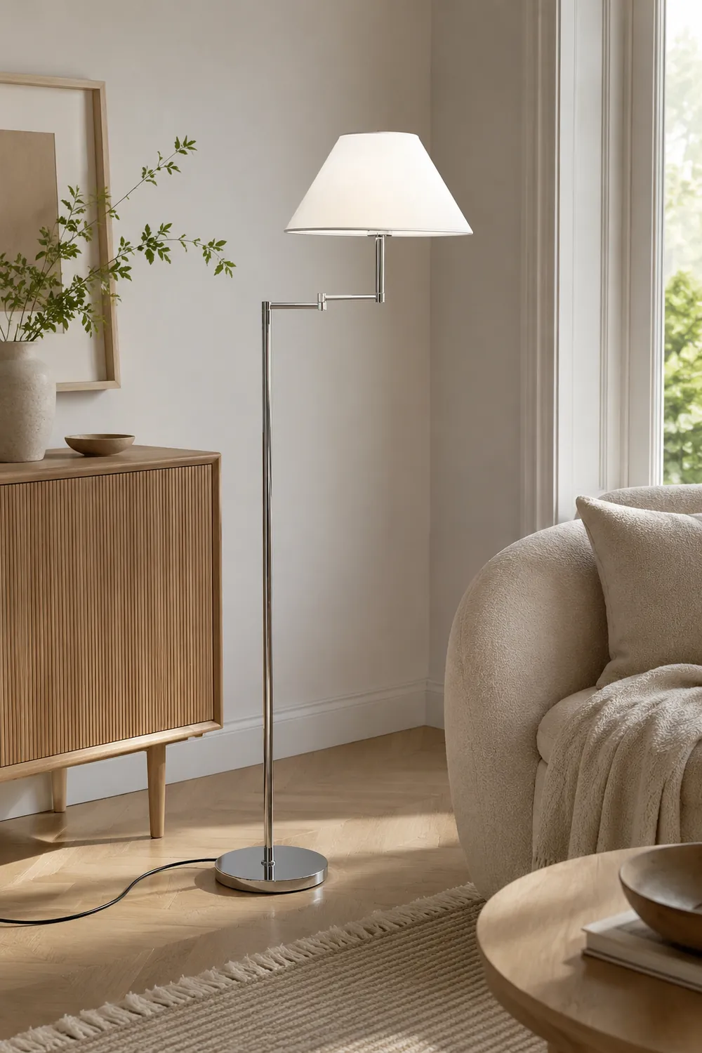 Contemporary Chrome Swing Arm Floor Lamp - Lumpaz