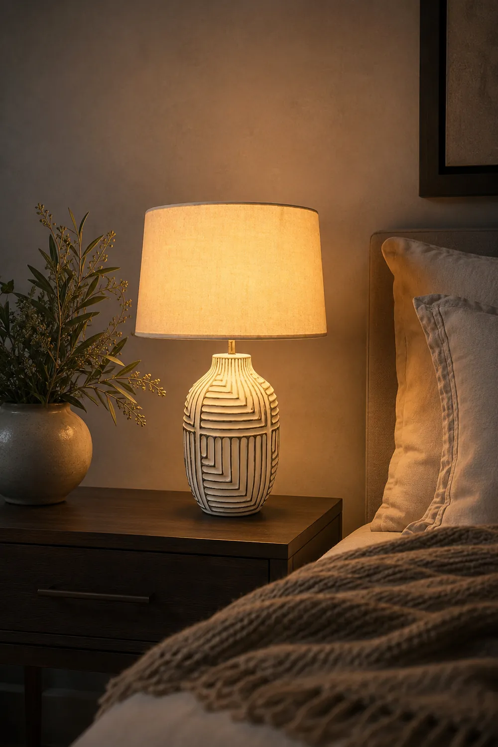 Retro rural woodcarving decorative fabric table lamp - Lumpaz