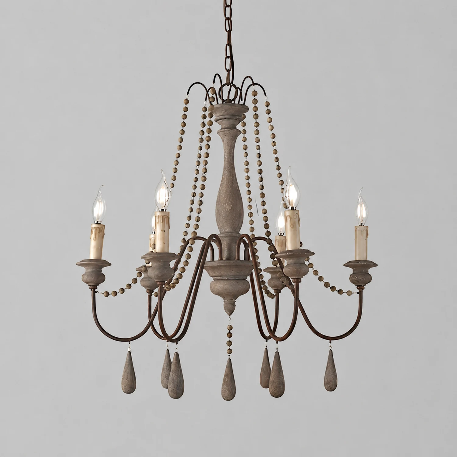 Rustic Beaded Candle Chandelier - Lumpaz