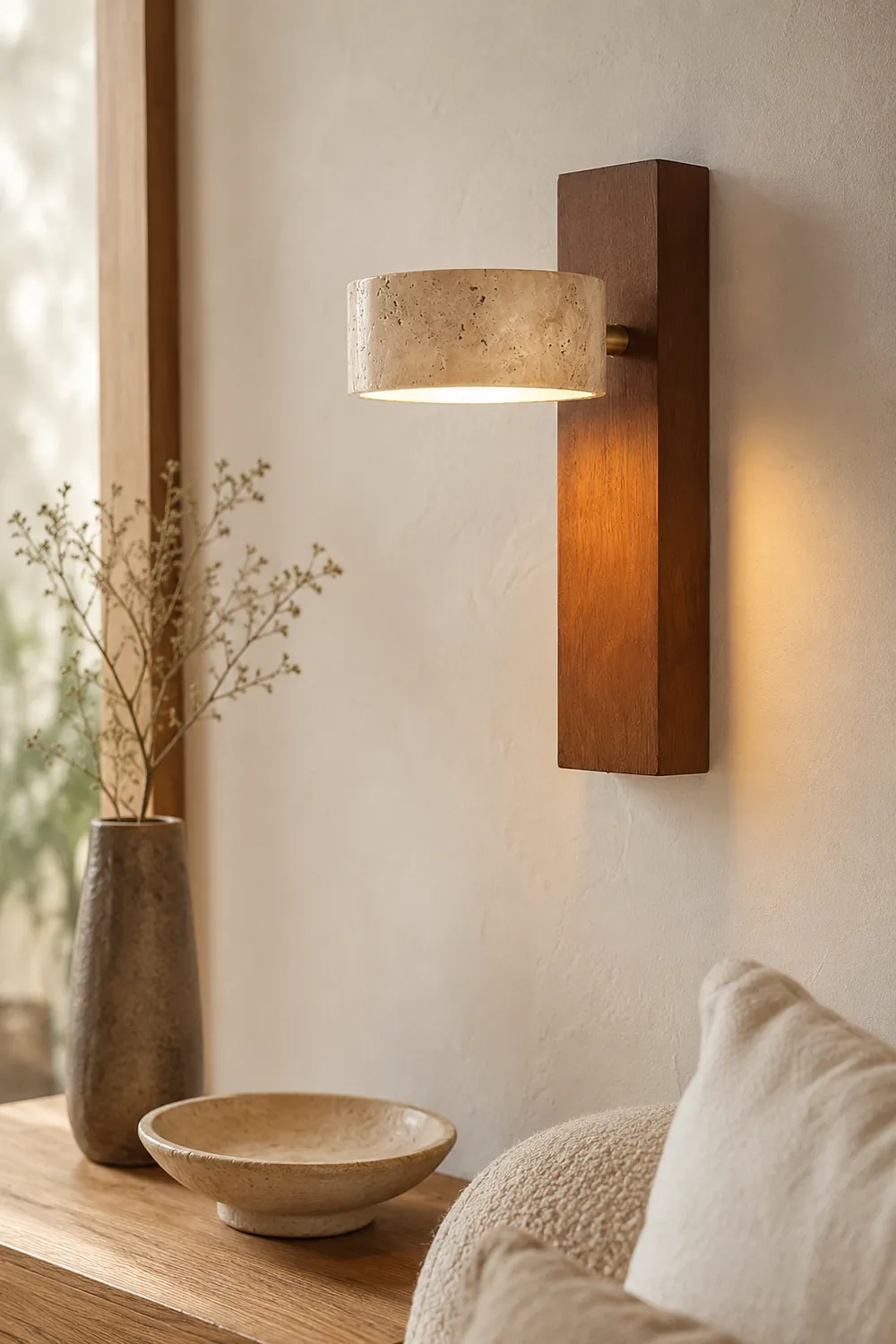 Minimalist Stone and Wood Wall Lamp - Lumpaz