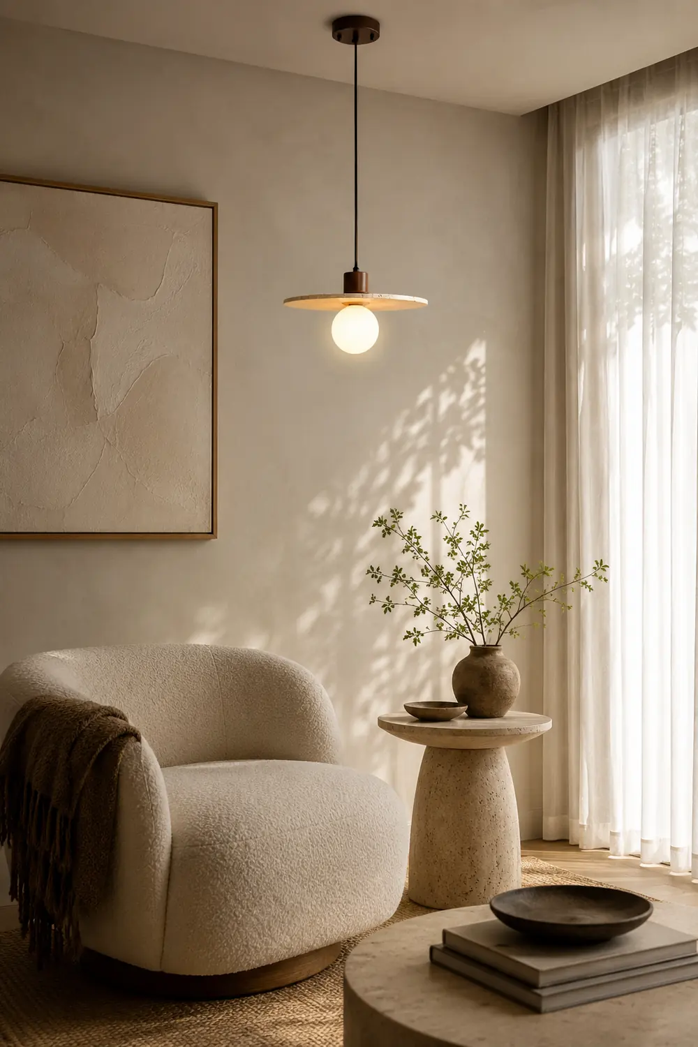 Zen Travertine Disc Pendant Light - Lumpaz