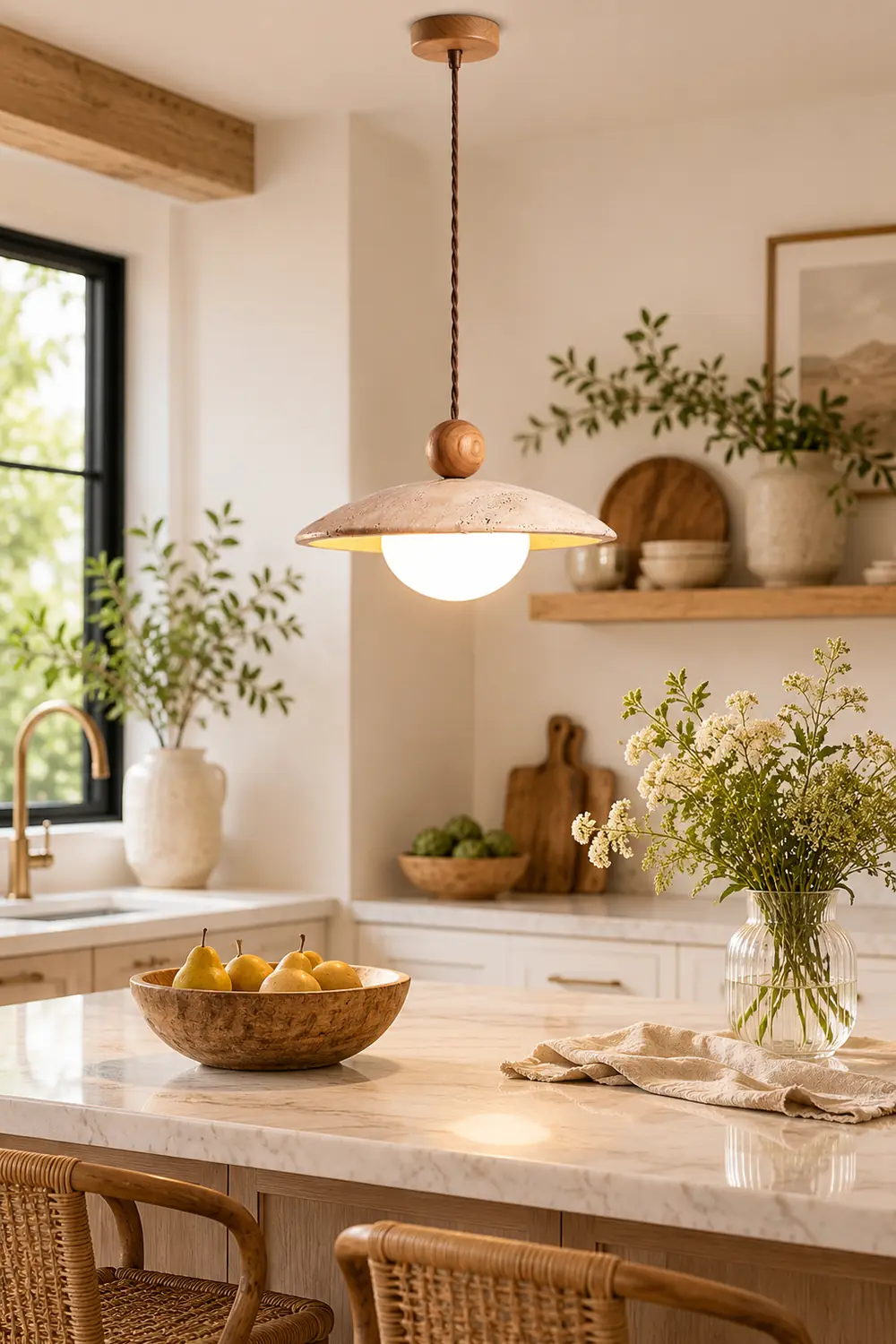Scandinavian Travertine Disc Pendant Lamp - Lumpaz