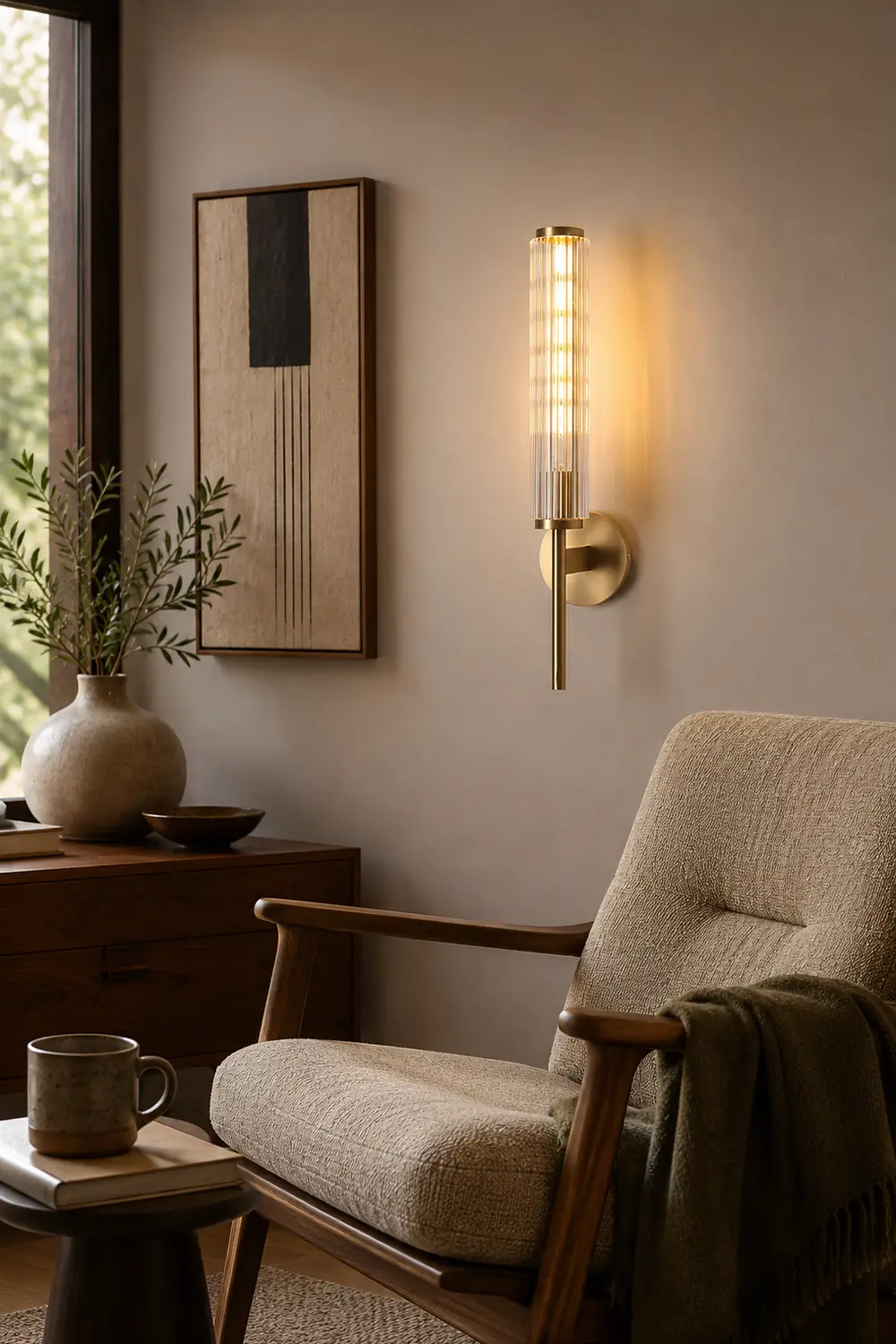 Glass Linear Brass Wall Light - Lumpaz