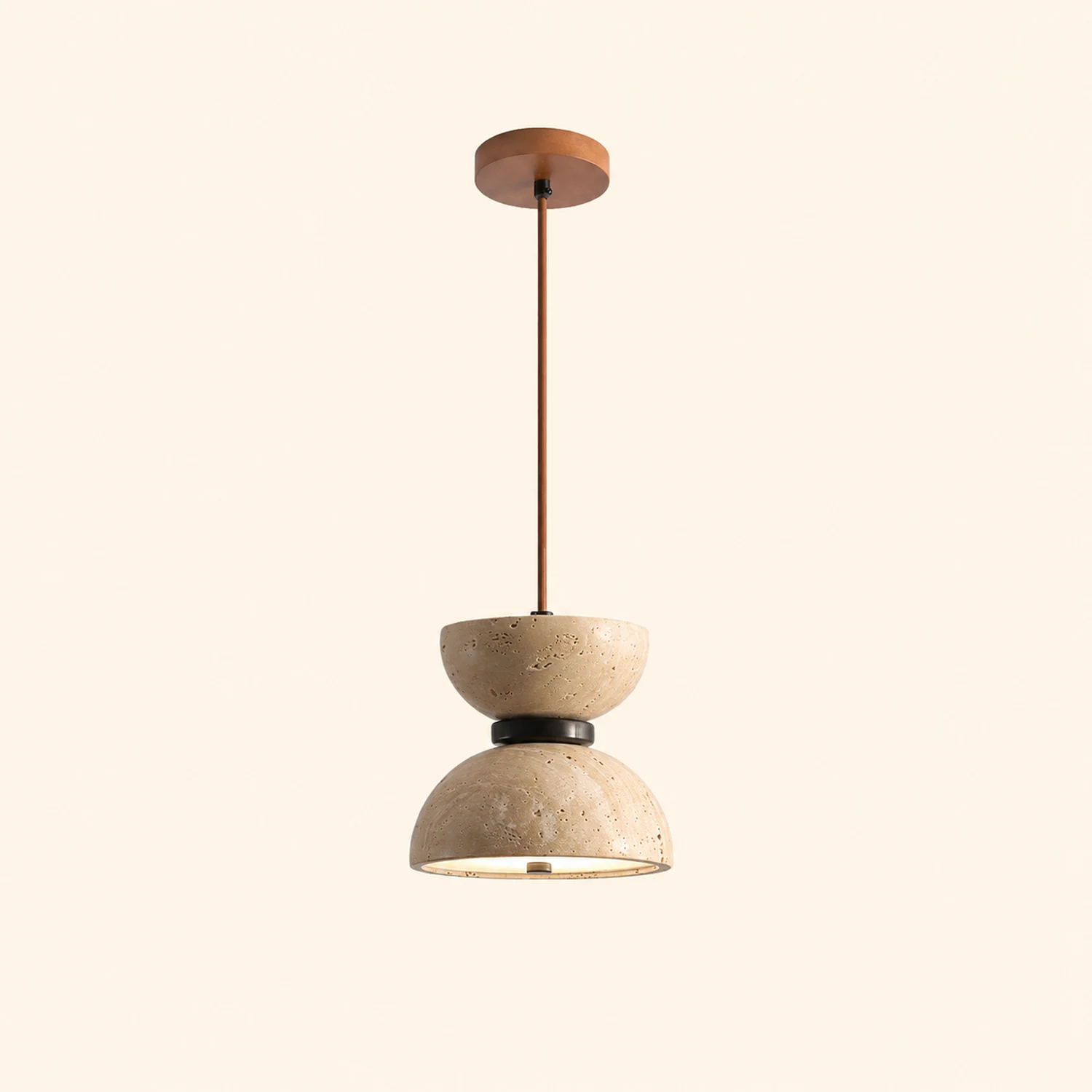 Japanese Style Double Bowl Travertine Pendant Light - Lumpaz