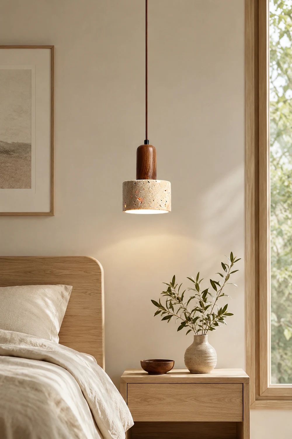 Natural Travertine Cylinder Pendant Light - Lumpaz
