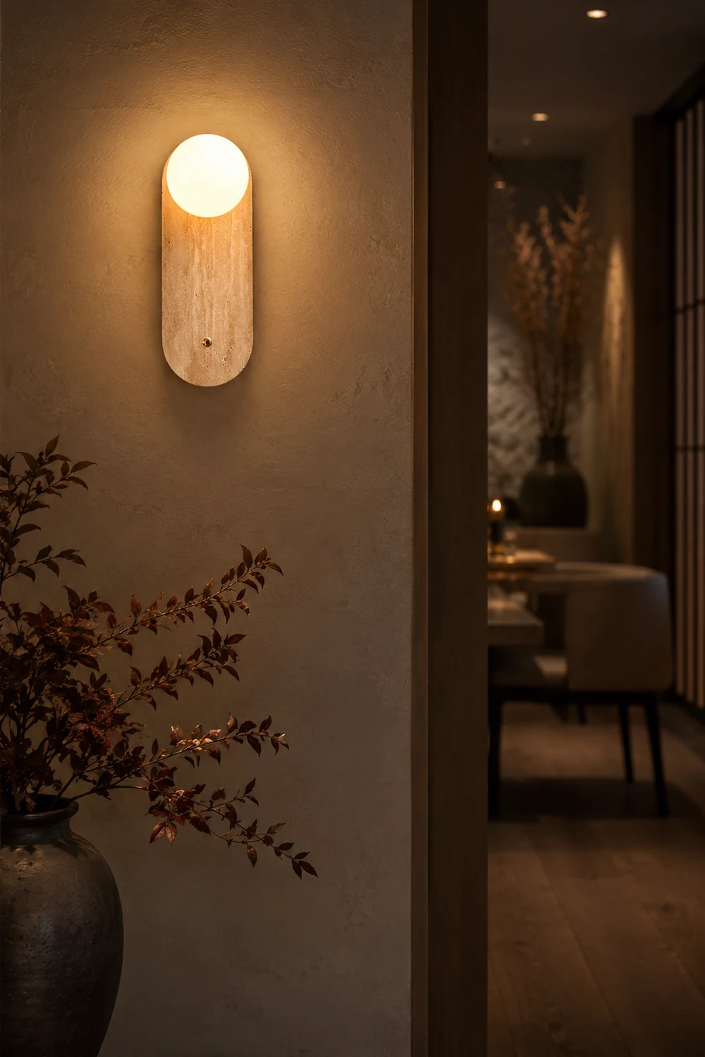 Yellow Oval Travertine Wall Sconce - Lumpaz