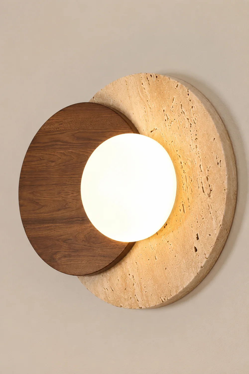 Partial Eclipse Wood & Stone Wall Light - Lumpaz