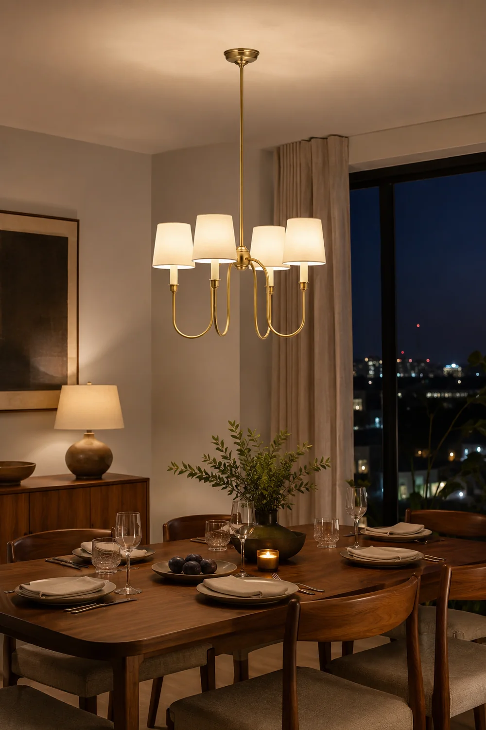 Classic 4-Light Brass Chandelier with Shades - Lumpaz