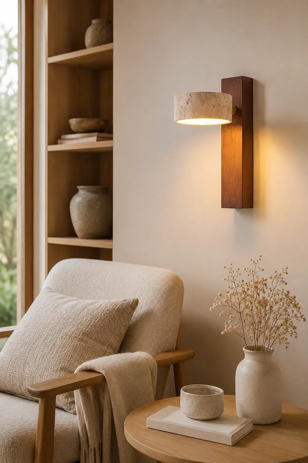 Minimalist Stone and Wood Wall Lamp - Lumpaz