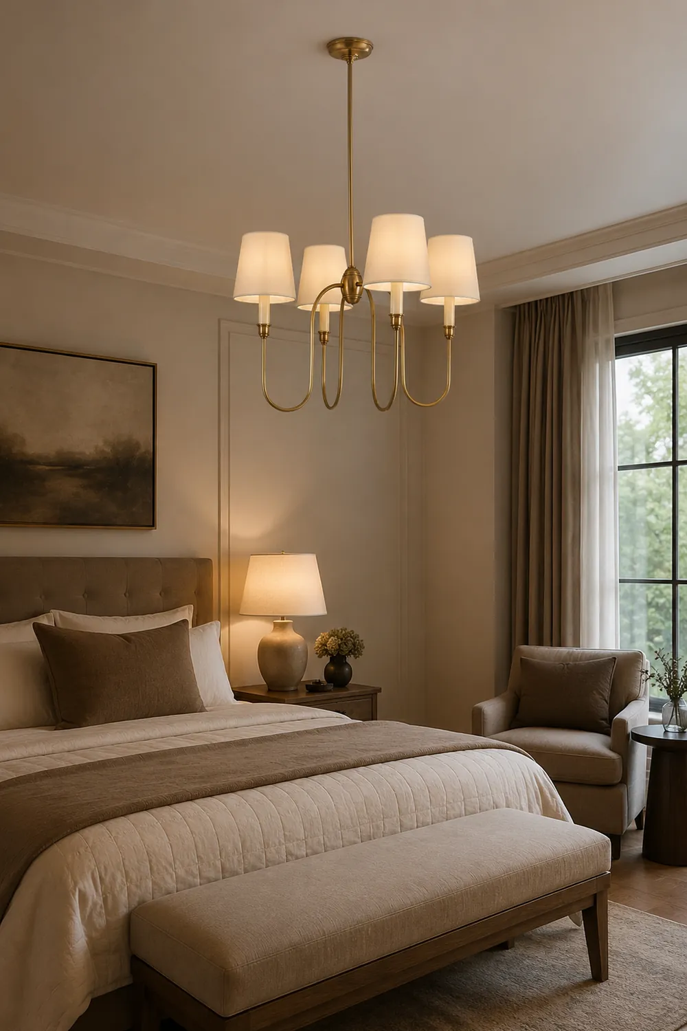 Classic 4-Light Brass Chandelier with Shades - Lumpaz