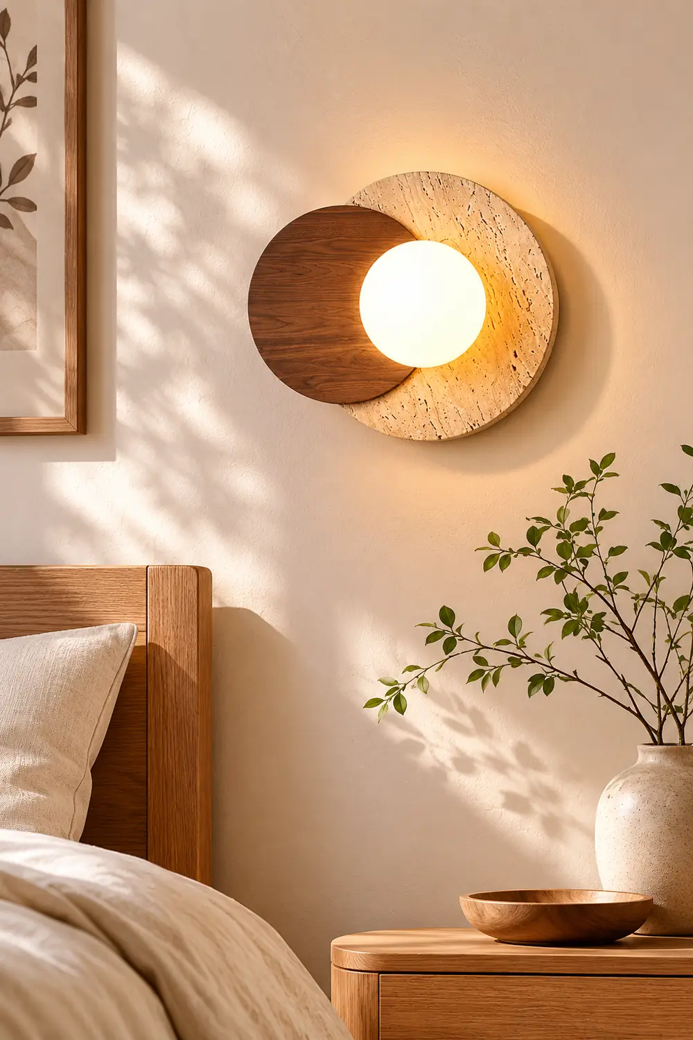 Partial Eclipse Wood & Stone Wall Light - Lumpaz