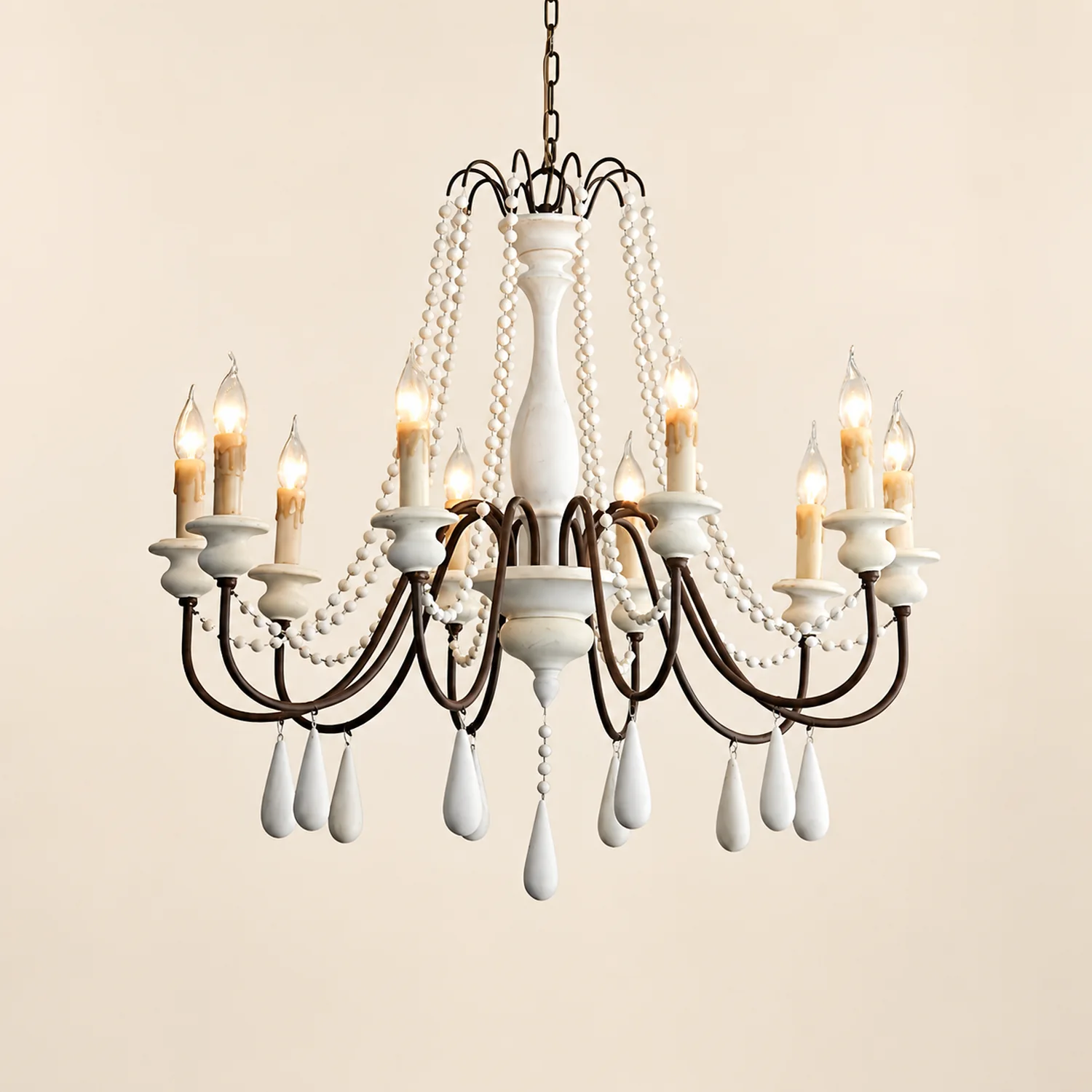 Rustic Beaded Candle Chandelier - Lumpaz